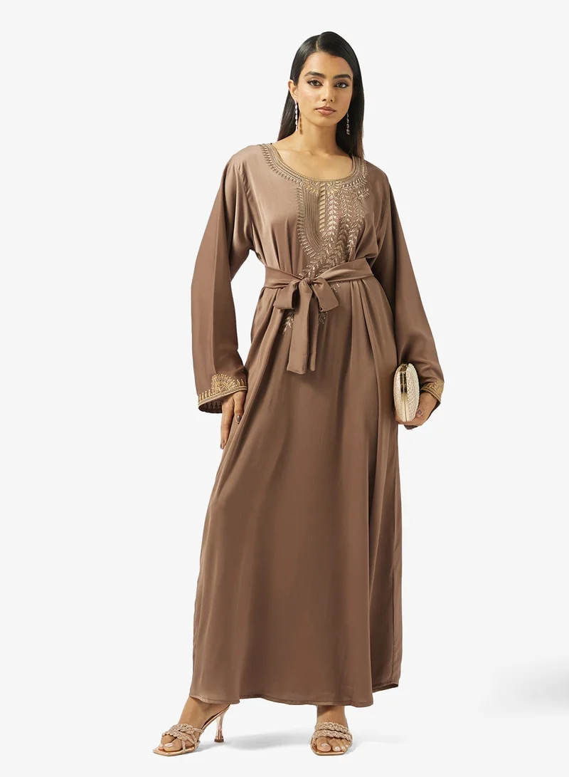 hayas closet Floral Embroidery Work At Front Section And Belt Jalabiya